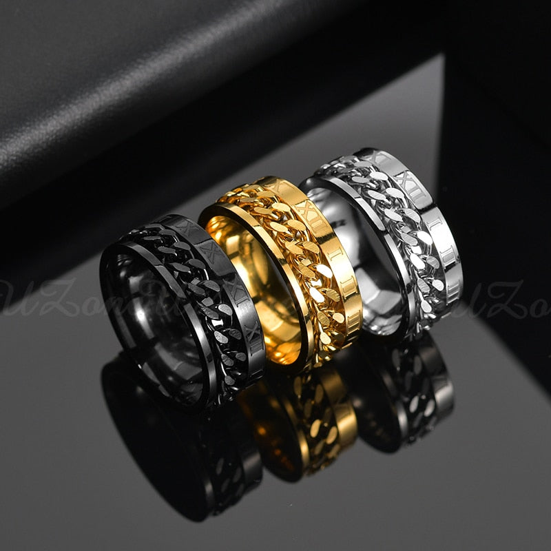 Cool Stainless Steel Rotatable Men Couple Ring High Quality Spinner Chain Rotable Rings Punk Women Man Jewelry for Party Gift