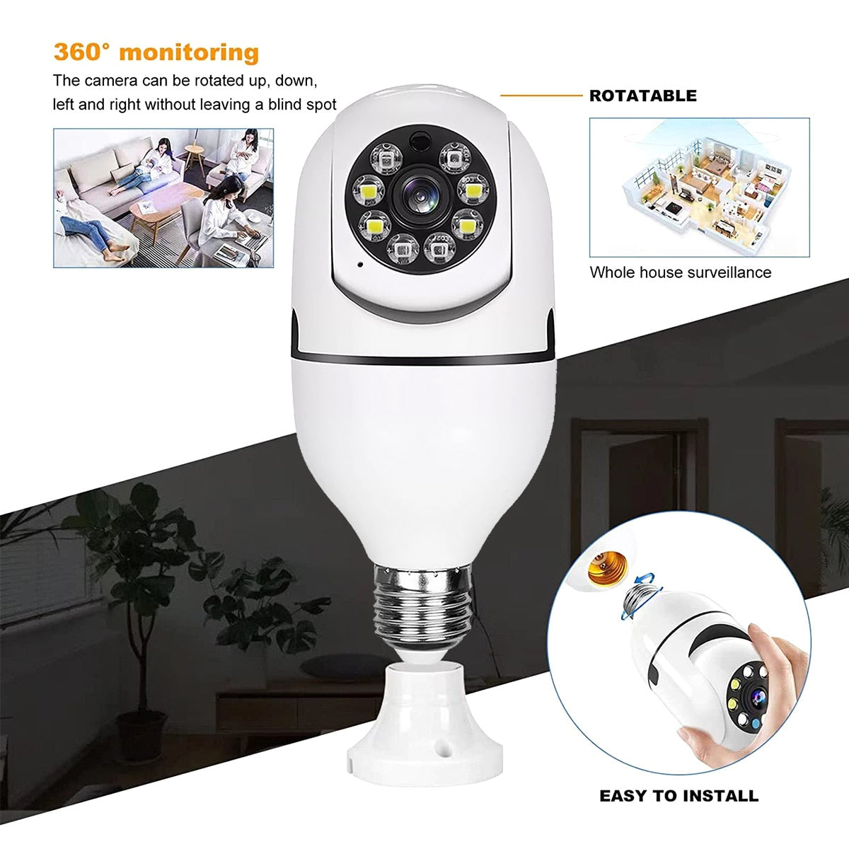 E27 Surveillance Camera LED Light Bulb Socket 360° WiFi Security Light 1080P Spotlight Automatic Human Tracking Night Vision